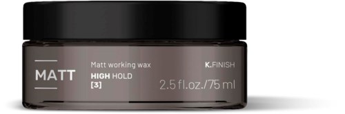 A jar of Matt working wax with a black lid, labeled for high hold, 2.5 fluid ounces.
