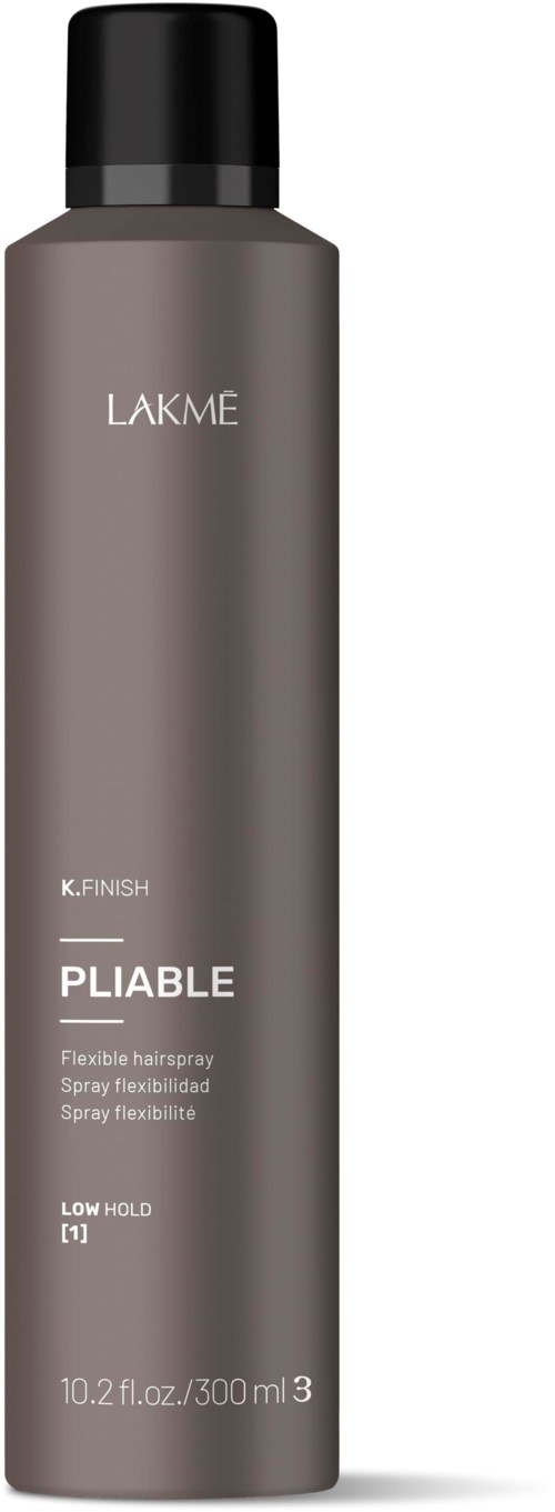 Pitkä, harmaa Lakme Pliable joustava hiuskiinne pullo, musta kansi, 300 ml.