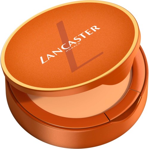 Lancaster Monaco kompakt med oransje deksel og merkevarelogo på toppen.