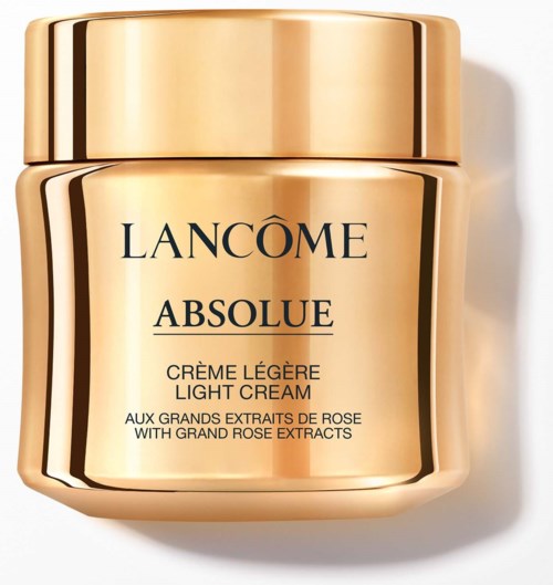 En guldkruka med Lancôme Absolue lättkräm med rotextrakt.