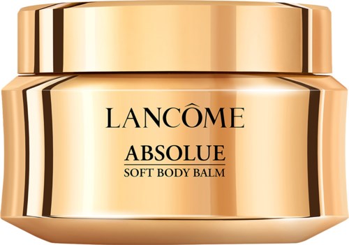 Ein goldfarbener Topf mit Lancôme Absolue Soft Body Balm, mit glänzender, runder Abdeckung.