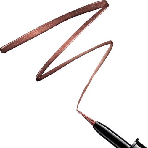 En brun makeupborste ritar en zigzag-linje med mörkbrun makeup eller ögonskugga.
