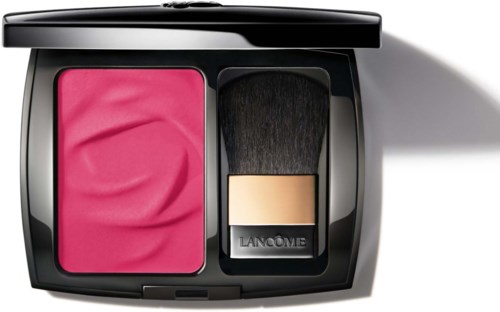 Pink blush and brush in black compact, simple and elegant style.