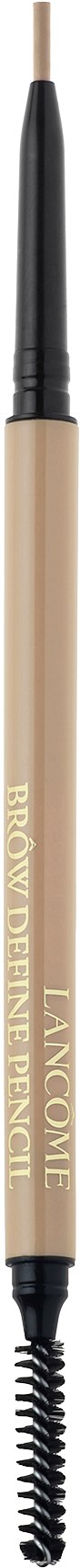En beige øyenbrynsblyant med svart spiss og en buet spoolie-børste i enden.