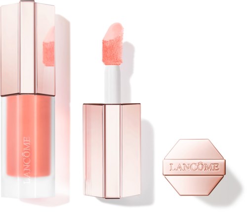 Leppegloss-rør med rosa nyanse, svampapplikator og løkall med 'Lancôme' skrevet på.