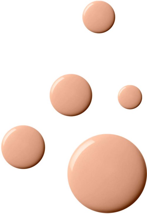 Several beige circular shapes vary in size, scattered on a white background. They resemble large pills or bubbles.