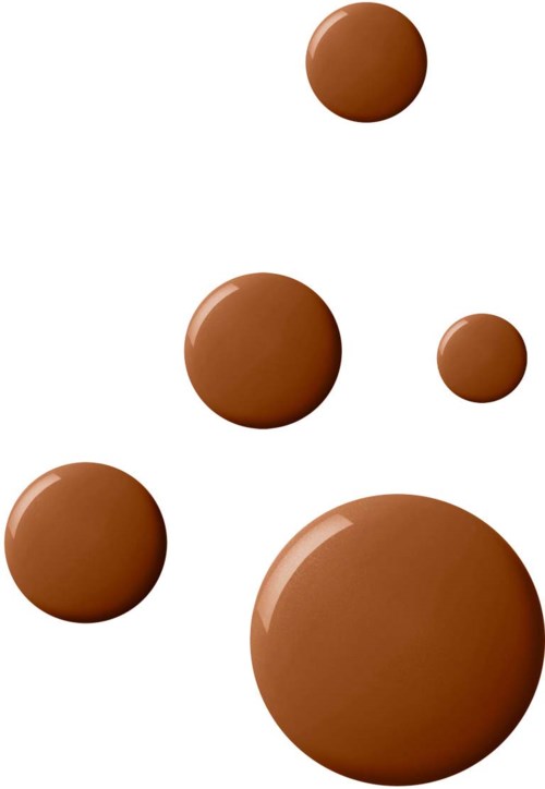 Six brown spheres of different sizes are floating on a white background.
