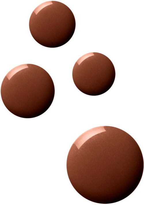 Five brown balls of different sizes are floating on a white background.