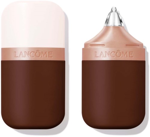 A lipstick with a soft pink top part and a dark brown bottom, with the brand name "Lancôme" on it.