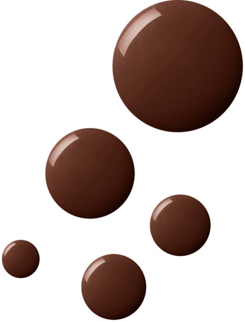 Six brown spheres of different sizes are falling or floating against a white background.