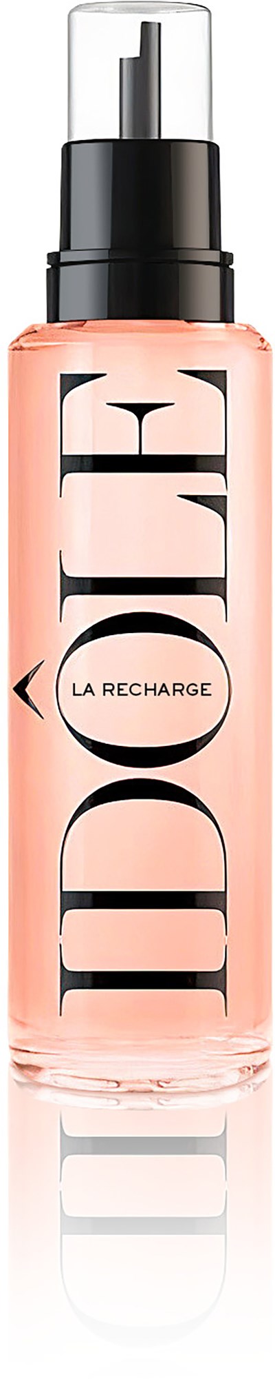 Een roze sprayfles met zwarte en witte tekst die zegt 'DIESEL LA RECHARGE'.