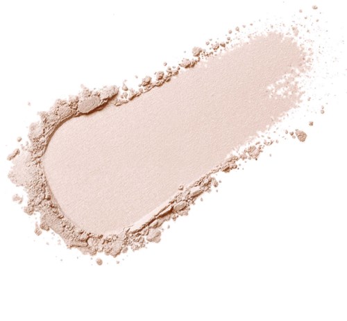 A swipe of light pink makeup powder with rough edges on a white background.