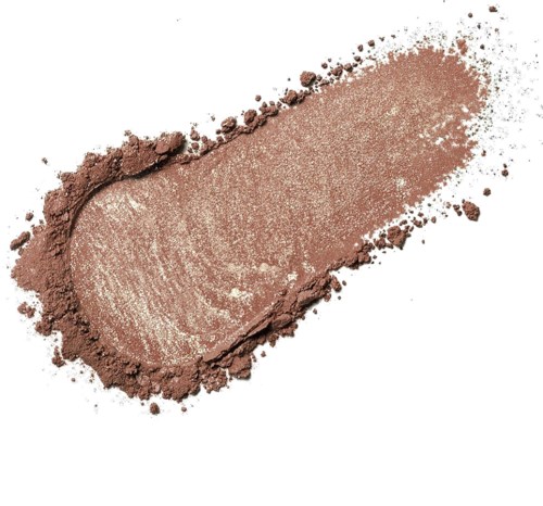 A brown eyeshadow makeup with a shimmery finish on white background.