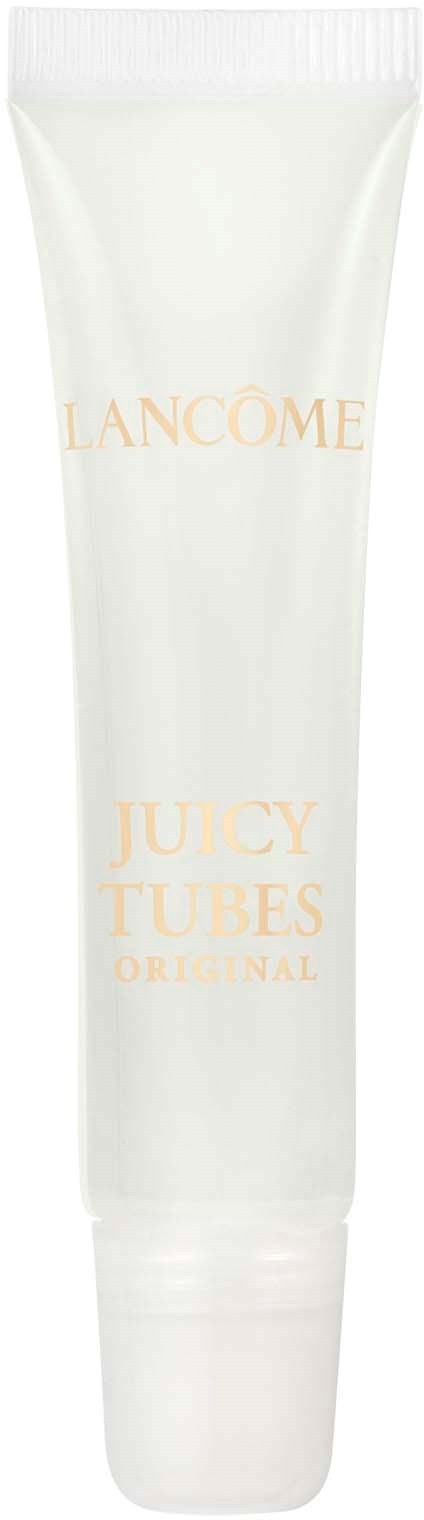 Einweiße Tube mit goldener Schrift, gekennzeichnet "Lancome Juicy Tubes Original."