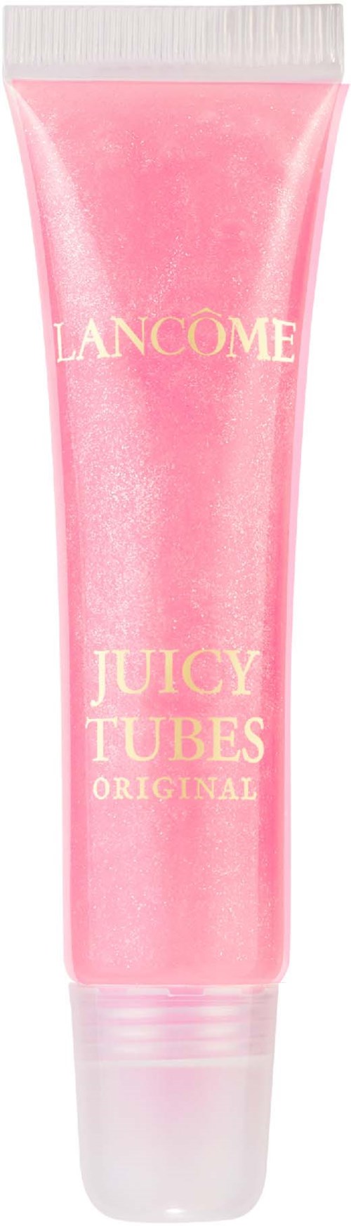 Eine pinke Tube Lanc7ne Juicy Tubes Lipgloss. Sie hat einen klaren Deckel und goldenen Text.