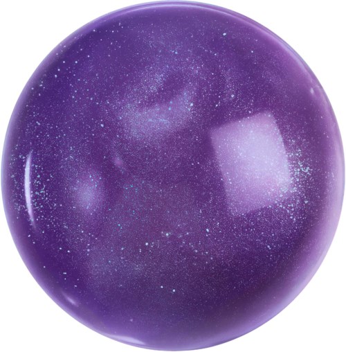 En glänsande lila sfär med vita stjärnor och ett galaxmönster inuti.