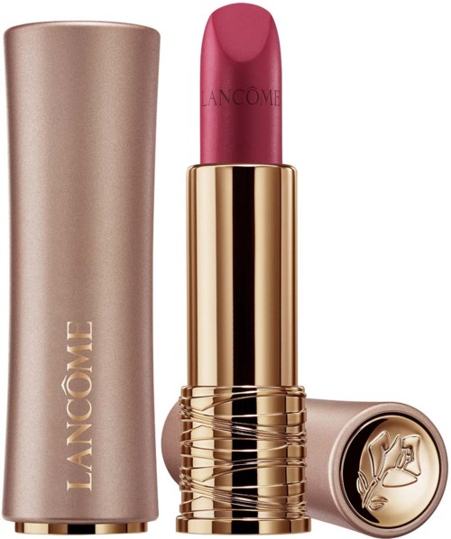 Ein rosa Lippenstift mit goldener und pinker Hülse, beschriftet mit 'Lancôme'.