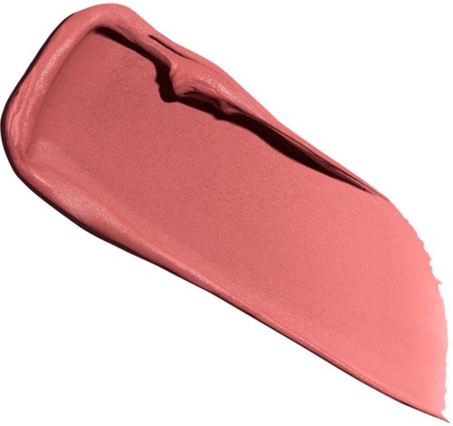 A pink lipstick smear with a curved shape and a pointed tip.