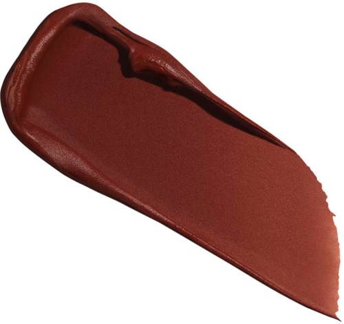 A smear of dark red lipstick with a glossy finish and a bit of longer shape.