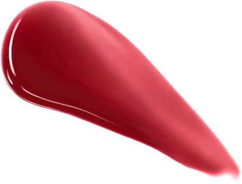 A pink lipstick smear with a shiny finish on a white background.