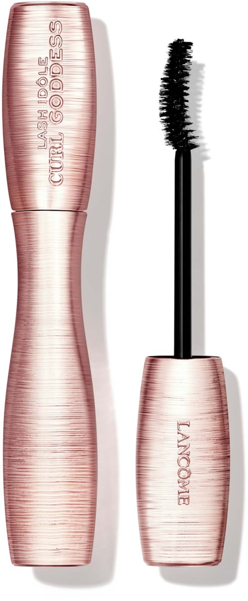 A pink mascara tube with a wand, labeled LANCÔME, showing the mascara brush and product packaging.