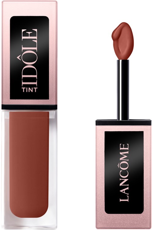 Ein Lippenstift mit einem Lippenstiftstift und einem Lippenstiftbehälter mit den Marken "IDÔLE TINT" und "LANCÔME".