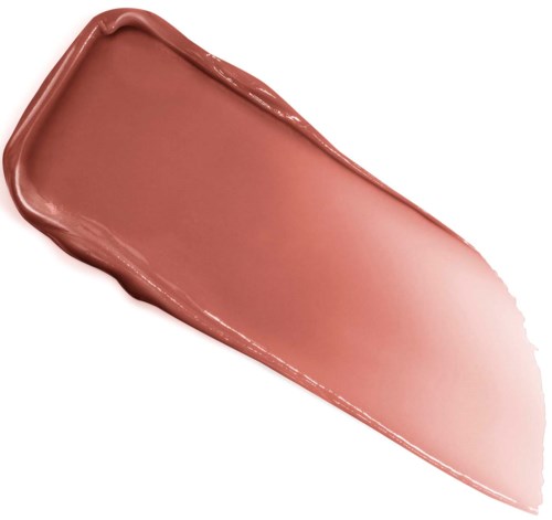 Ein Pinselstrich aus rosa-brauner Schminke oder Lippenstift auf weißem Hintergrund.