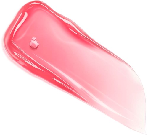 Eine pink-rote gelartige Substanz mit glatter, glänzender Oberfläche und einer kleinen Blase.
