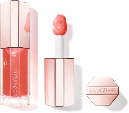 Lancôme Lipgloss in Pink mit passendem Lippenstiftdeckel. Das Produkt ist elegant und stilvoll.