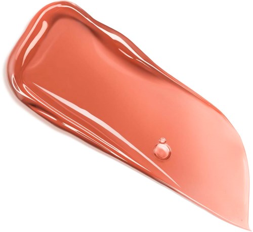 Ein beiges oder nude Lippenstift mit glänzender Oberfläche und einem kleinen Wassertropfen darauf.