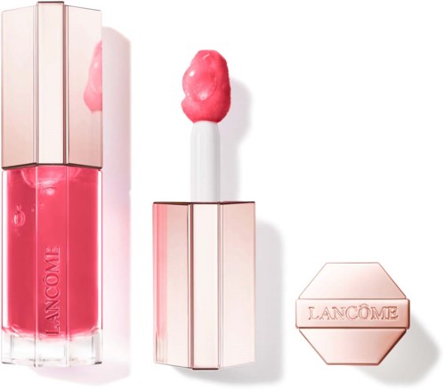 Lippenstift, Applikator mit pinkem Lipgloss, runde Dose. Alle in hellrosa und weiß.