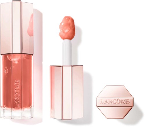Lippenstift mit pinkem Farbton, Applikator-Stab, und kompakte Hülse. Elegantes, minimalistisches Design. Marke ist Lanc f4me.