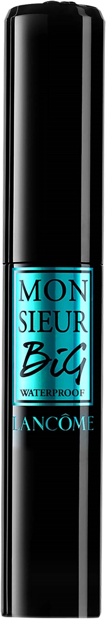 Ein langer, schwarzer wasserdichter Lippenstift mit blauer und schwarzer Etikettentext.