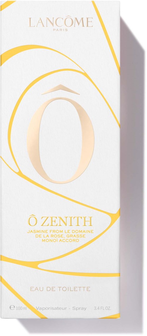 Der Karton hat ein gold-weißes Design mit "LANCÔME" oben und "Ô ZENITH" in der Mitte.