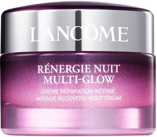 Violetti purkki Lancôme Rénergie Nuit Multi-Glow -yövoide intensiiviseen ihon korjaukseen.