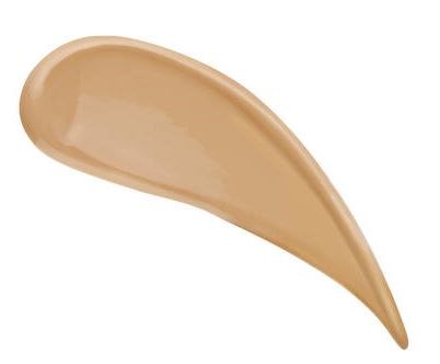 En beige foundation eller concealer med en förlängd, tårformad form och slät textur.