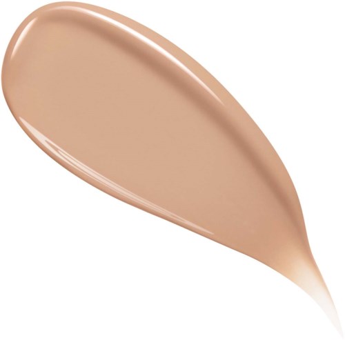 A beige liquid foundation swatch with a smooth, creamy texture and curved shape.