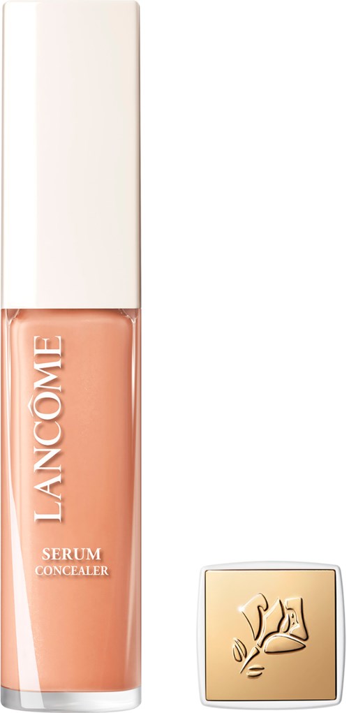 A beige tube of Lancôme serum concealer with a white cap and gold logo on the bottom.