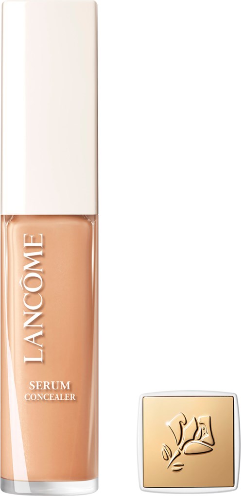 A Lancôme serum concealer bottle with a gold square cap and a white background.