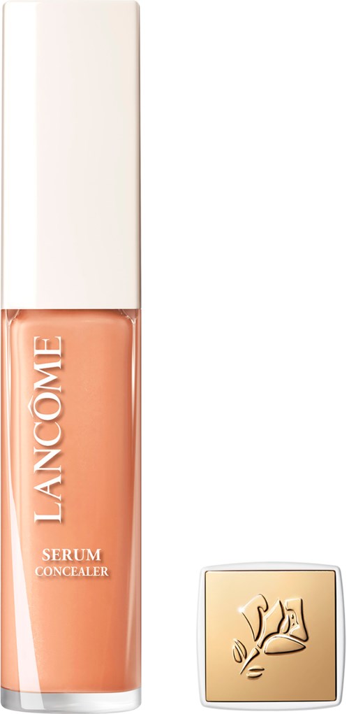 A serum bottle with a white cap and beige label, displaying the Lancôme logo and product name.