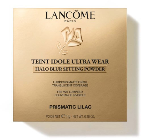 Lancôme Teint Idole Ultra Wear Halo Blur setting powder innpakning i beige med gulldetaljer og svart tekst.