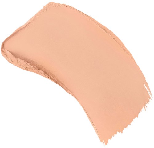 A light skin-tone makeup swatch in a curved shape with brush strokes. Simple and smooth texture.