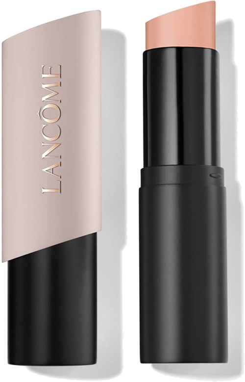 Lippenstift mit einem hellrosa Deckel und einem schwarzen Röhrchen, der Deckel ist mit Lancaster beschriftet.