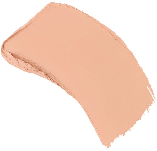 A curved, peach-colored swatch of makeup or paint on a white background.