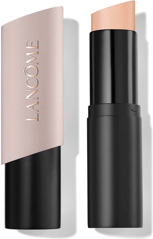 A lipstick with a black and beige case, with the beige part reading 'LANCÔME'.