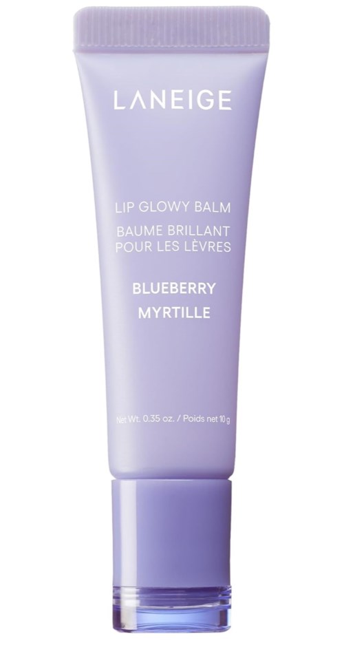 Lila tube Laneige Lip Glowy Balm met bosbes en myrtille smaken.