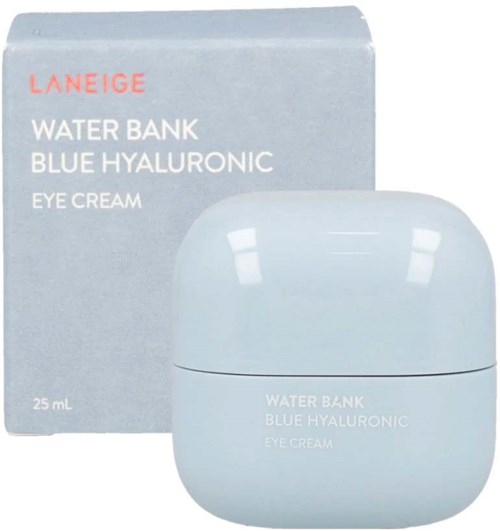 Lichtblauwe pot en doos van Laneige Water Bank Blue Hyaluronic Eye Cream.