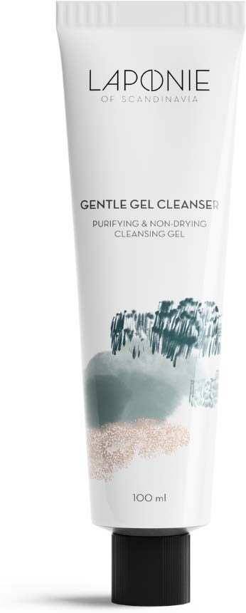 A white tube of skincare gel with black cap, labeled "LAPONIE", containing gentle cleansing gel, 100ml.