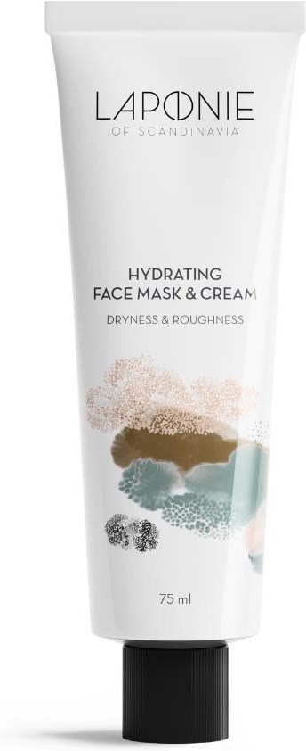 LAPONIE hydrating face mask and cream in a white tube, featuring soft colors and simple text.