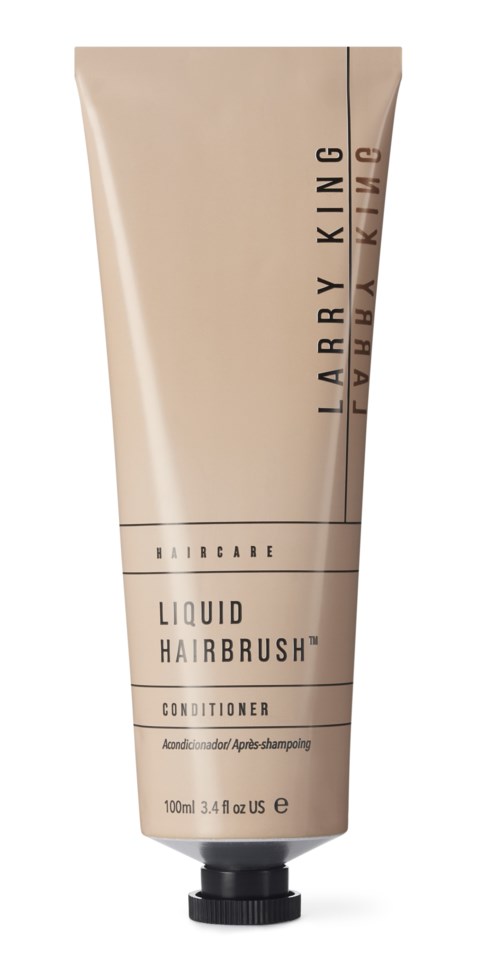 Beige Tube mit Larry King Hair Care flüssigem Haarbürsten-Conditioner, 100 ml.